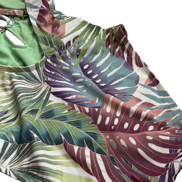 Bleu Rod Beattie Women's Green + Purple Monstera Tortoiseshell Swimsuit Size 8 - Picture 4 of 6